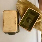 Vintage green majolica butter dish