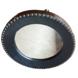 Round mirror from the 50s in leather Jacques ADNET