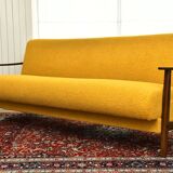 Scandinavian-style yellow boucle sofa with folding function, 1960s