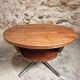 Vintage French Cherry Wood Coffee Table with Rotating Top - 1960s Round Shape on Iron Base Ø80cm