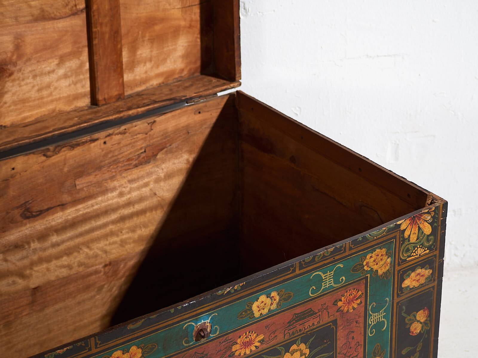 Antique Chinese Dark Colored Trunk with Floral Motifs (c.1900) #2