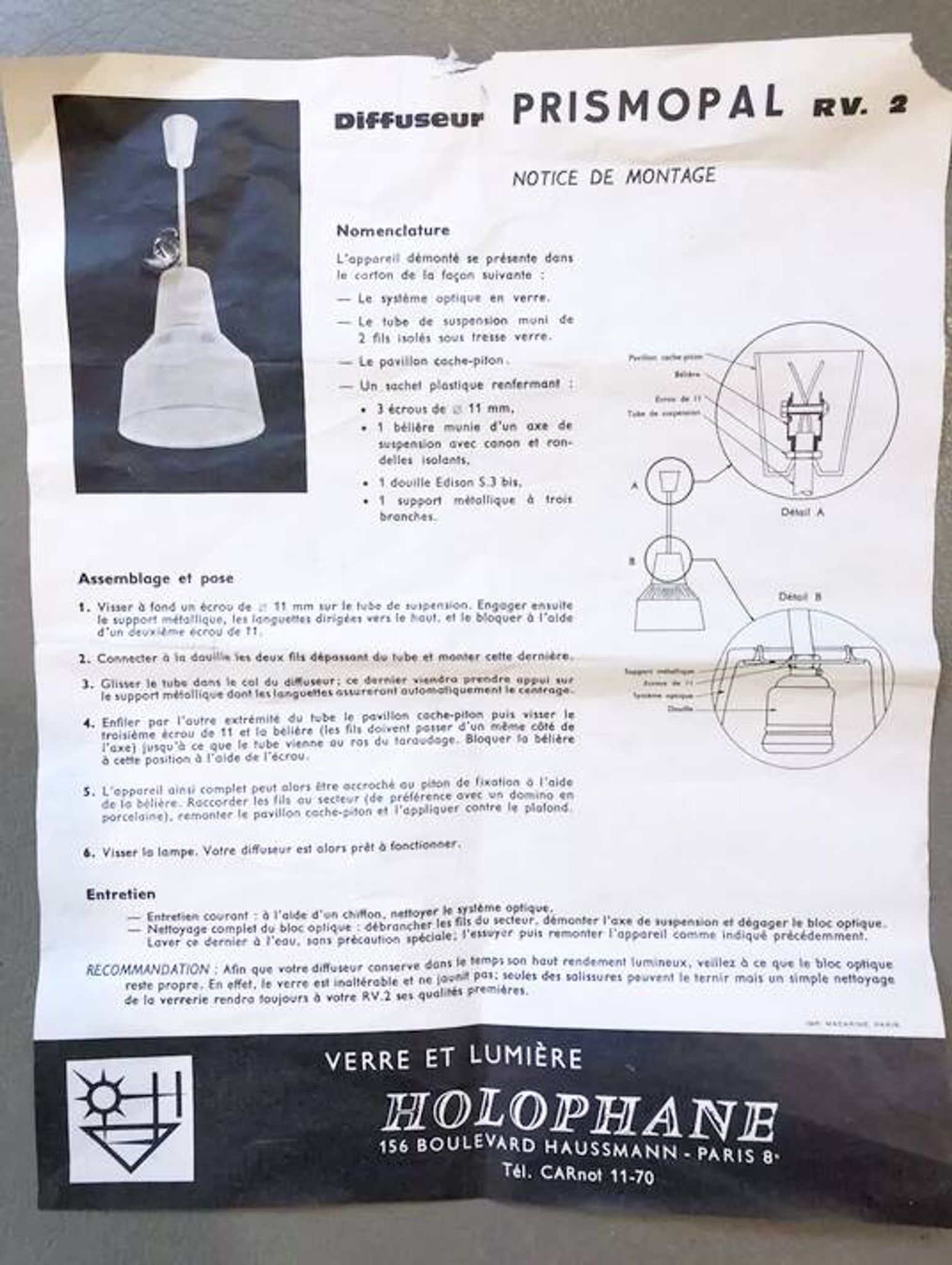 Paire de suspensions Holophane Prismopal, 1960