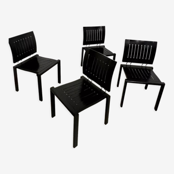 Lot 4 anciennes chaises vintage design Dieticker Bruno Rey bois noir annee 70