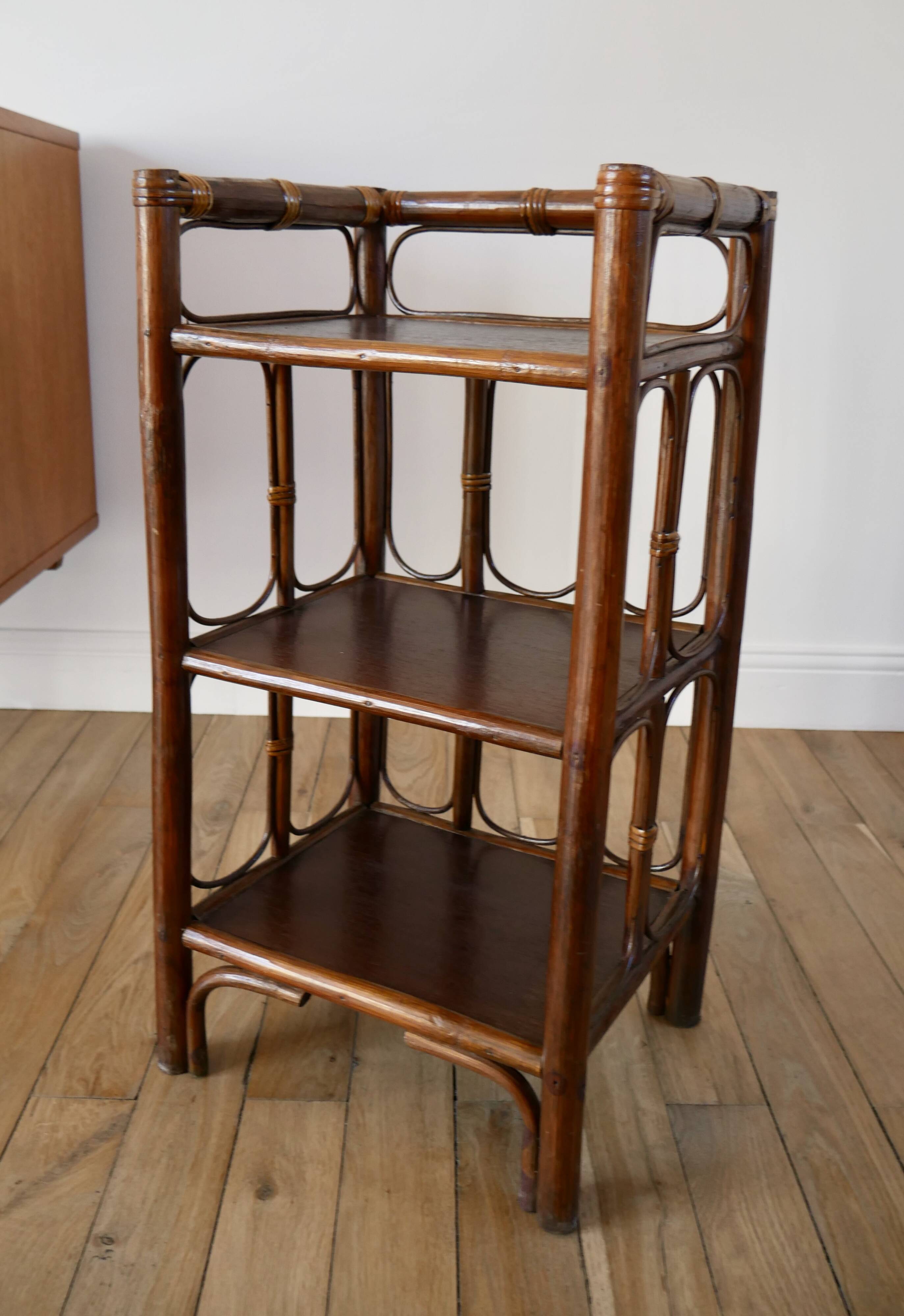 Rattan side table / bedside table bamboo style rattan bedside table bamboo style 70s