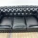 Vintage 1980 black leather Chesterfield sofa