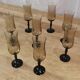 8 vintage smoked champagne flutes with black feet Arcoroc