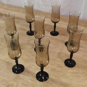 8 vintage smoked champagne flutes with black feet Arcoroc