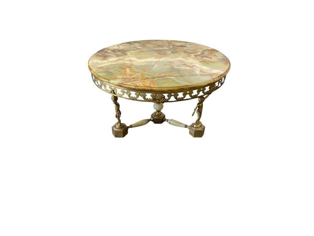 Vintage onyx coffee table with brass frame.