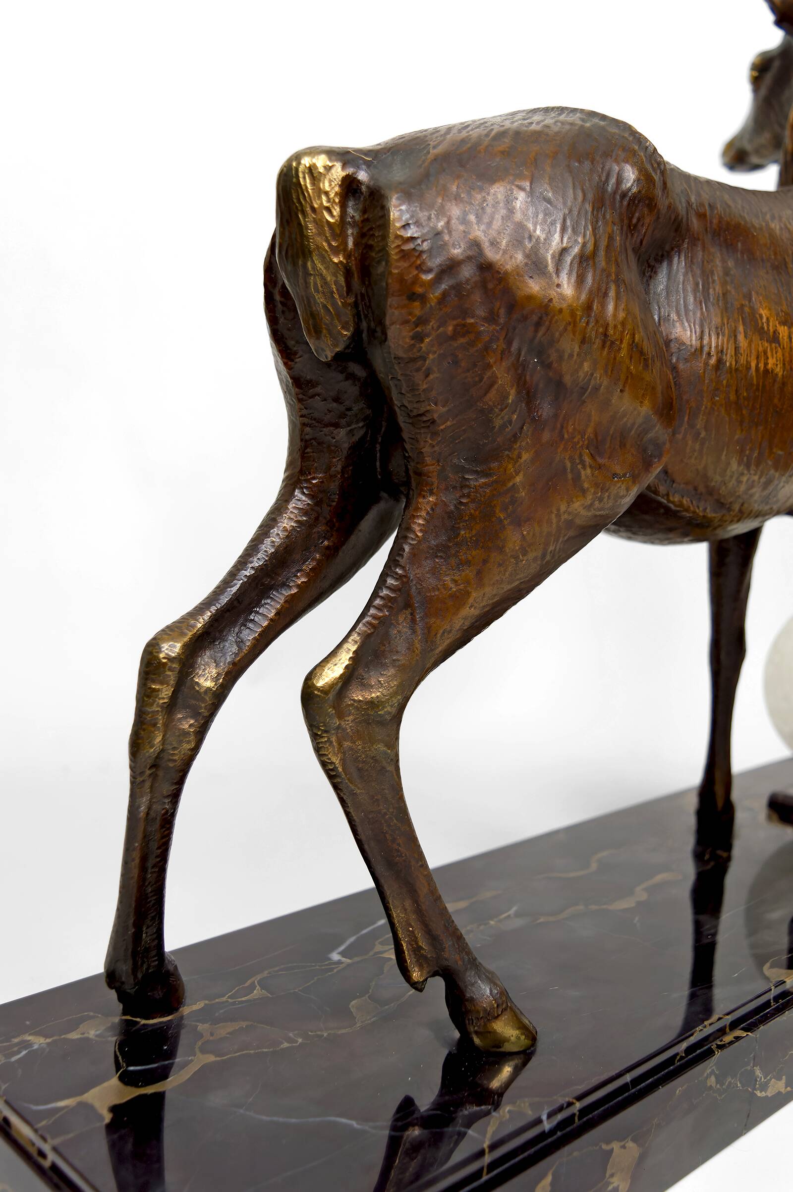 Important Bronze and Marble Sculptural Lamp, Deer, Art Deco, France