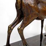 Importante Lampe Sculpturale en Bronze et Marbre, Cerf, Art Déco, France