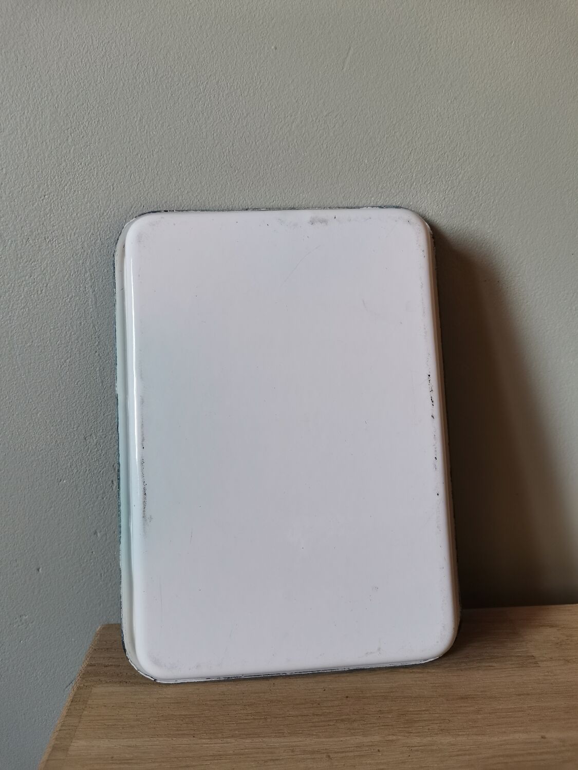 Blue and white vintage enamelled metal dish