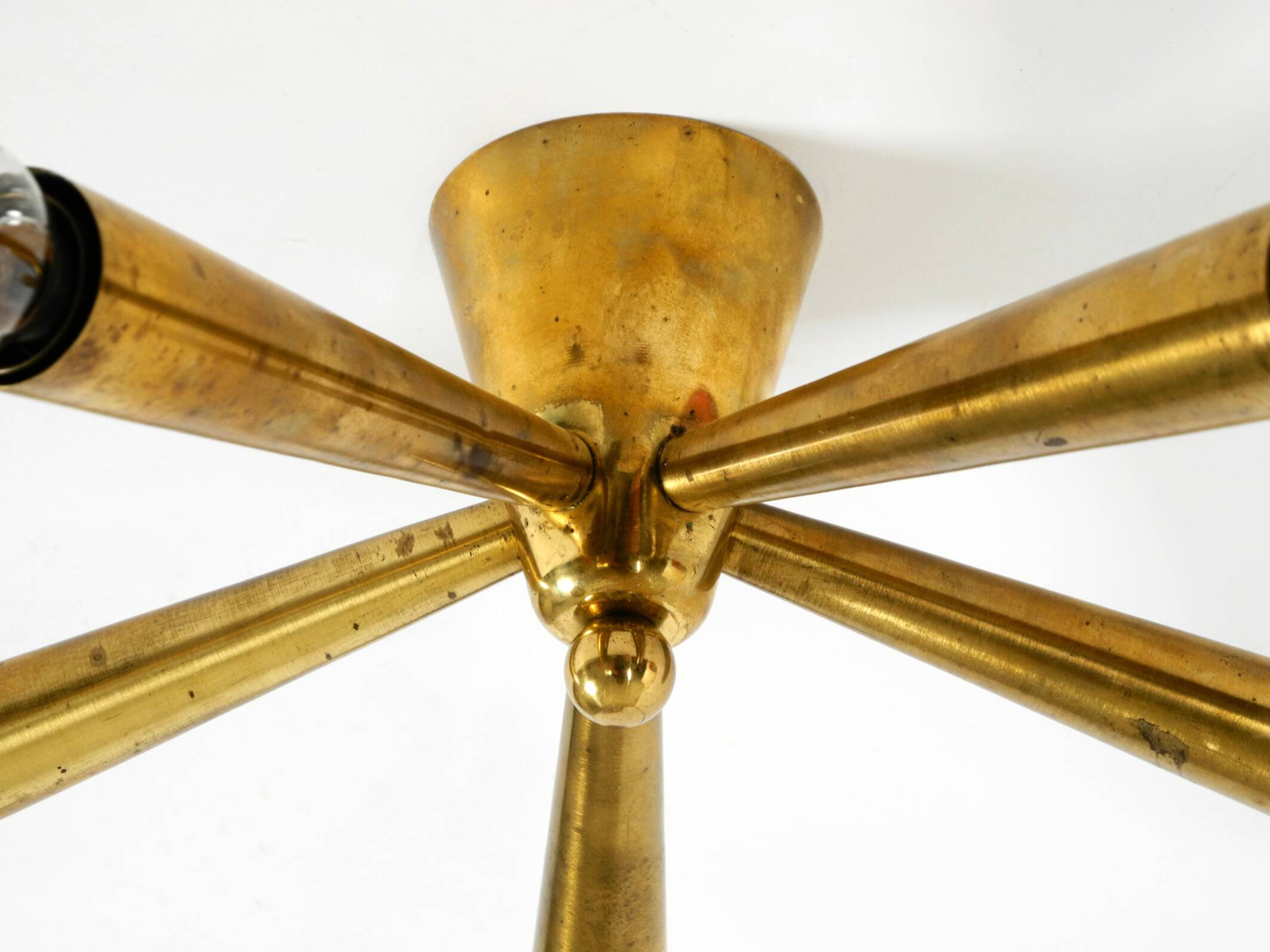 Original small mid-century modern brass Sputnik ceiling lamp with five arms