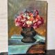 Old table still life with flowers oil painting