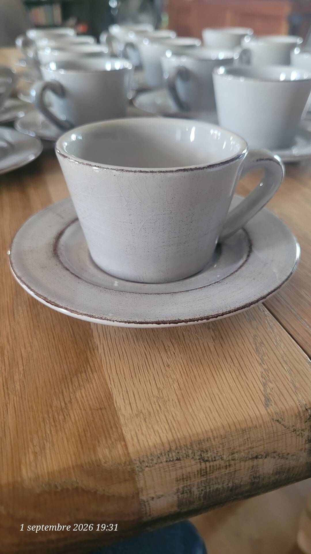 17 hand-painted stoneware coffee cups and saucers (ideal for professional use)