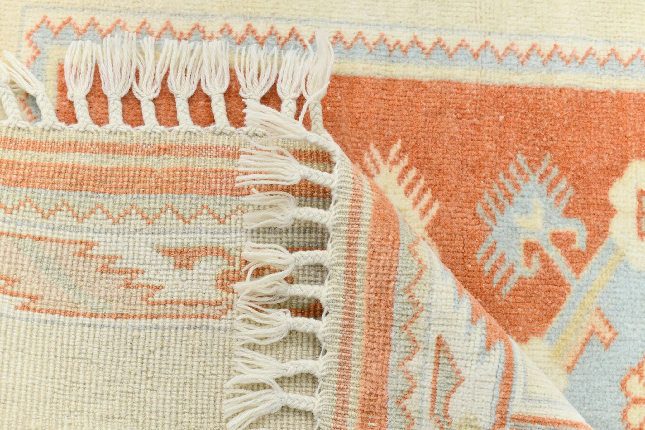 4x6 Oushak Light Blue & Beige Vintage Rug, 127x197Cm