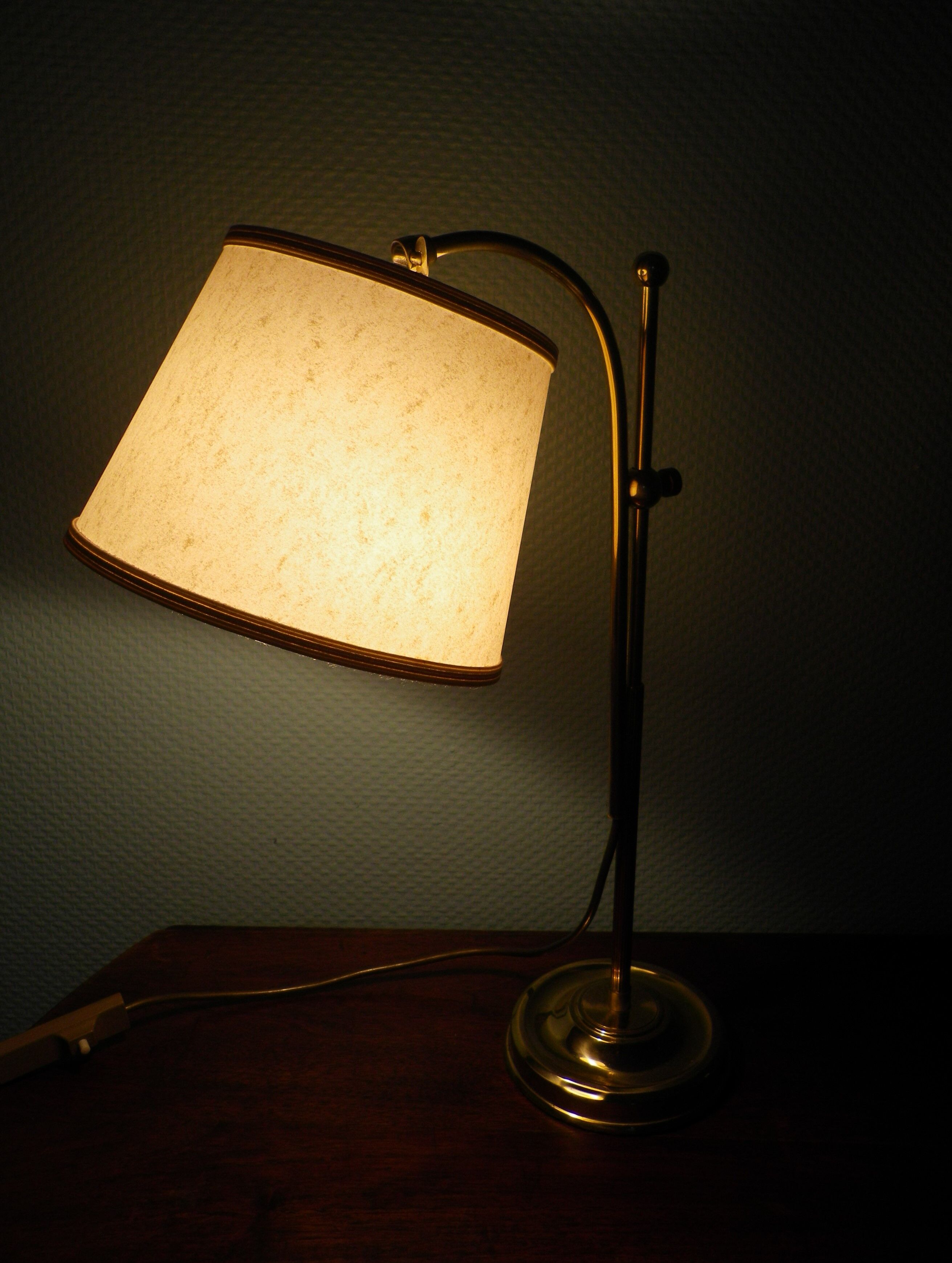 Reclining table lamp by Koch & Lowy for OMI, brass, metal, fabric - Germany - 60s/70s