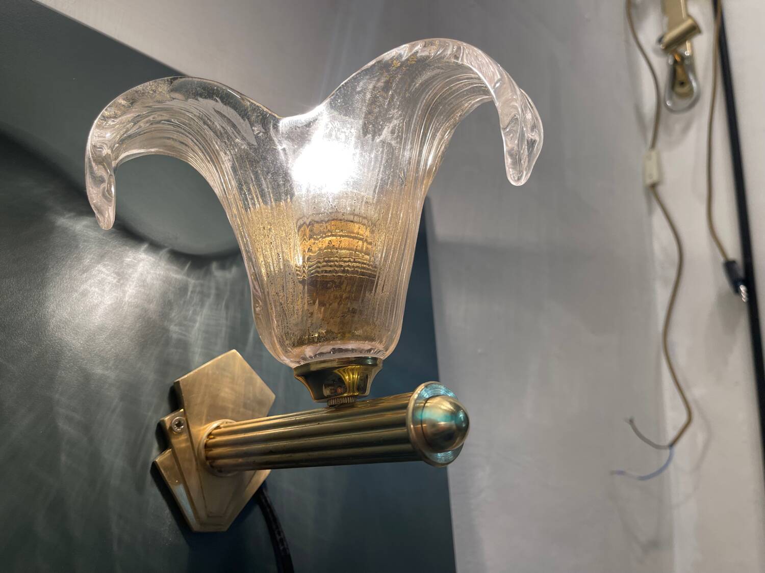 Venetian Murano Glass Brass Sconces Set of 2 1960’s