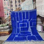 Grand tapis berbère Beni Ouarain bleu intense 300x200 cm – Laine épaisse