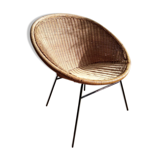 Armchair trash in rattan and metal - 1960