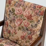 Antique Art Nouveau Armchair in Oak and Floral Upholstery, Belgium ca 1900s