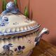 Soup tureen and its presentation dish with blue Moustiers decor