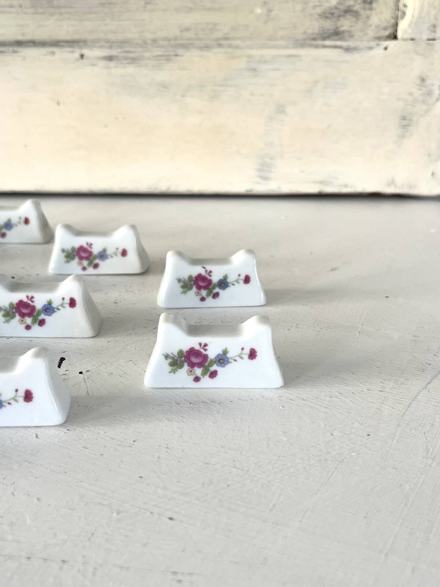 French Porcelain Knife Rests Set of 12 Floral Table Knife Holders