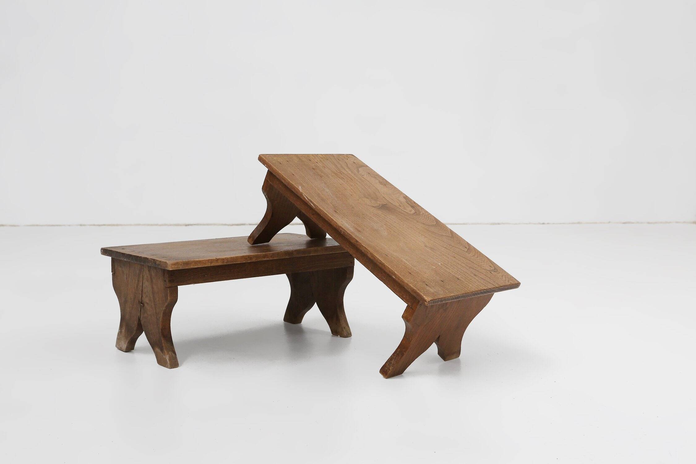 Small Rustic Wooden Stool with Curved Base, France, 1900s