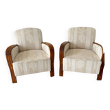 Pair of art deco armchairs in wood and floral fabric