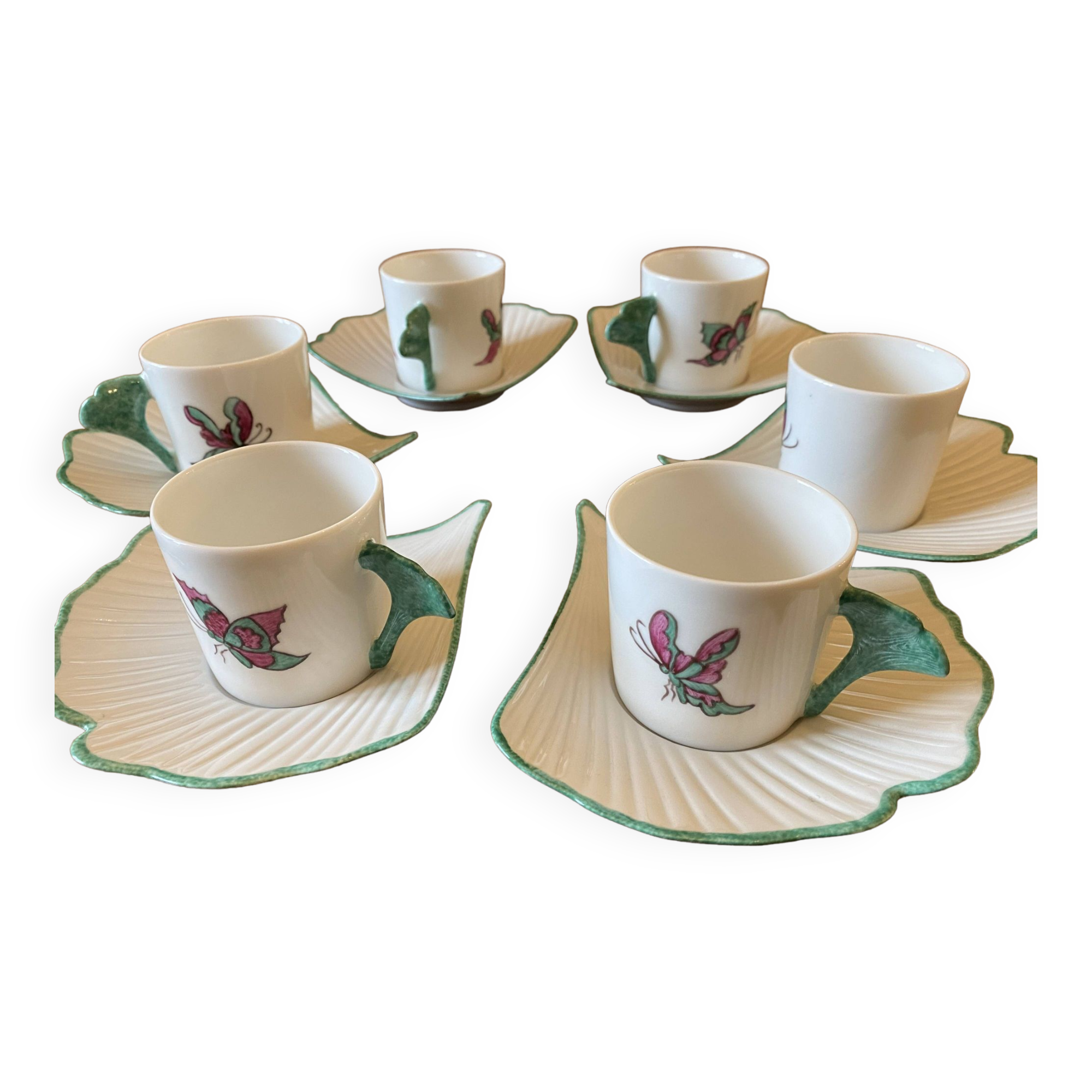 6 Hand Painted Limoges Porcelain Cups and Saucers