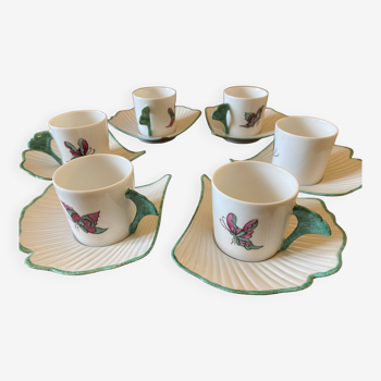 6 Hand Painted Limoges Porcelain Cups and Saucers