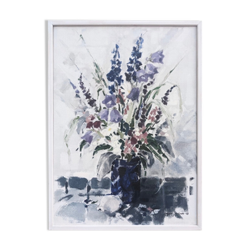 1983 Modern "Flowers & Shell" Swedish Floral Still Life Oil Painting, Framed