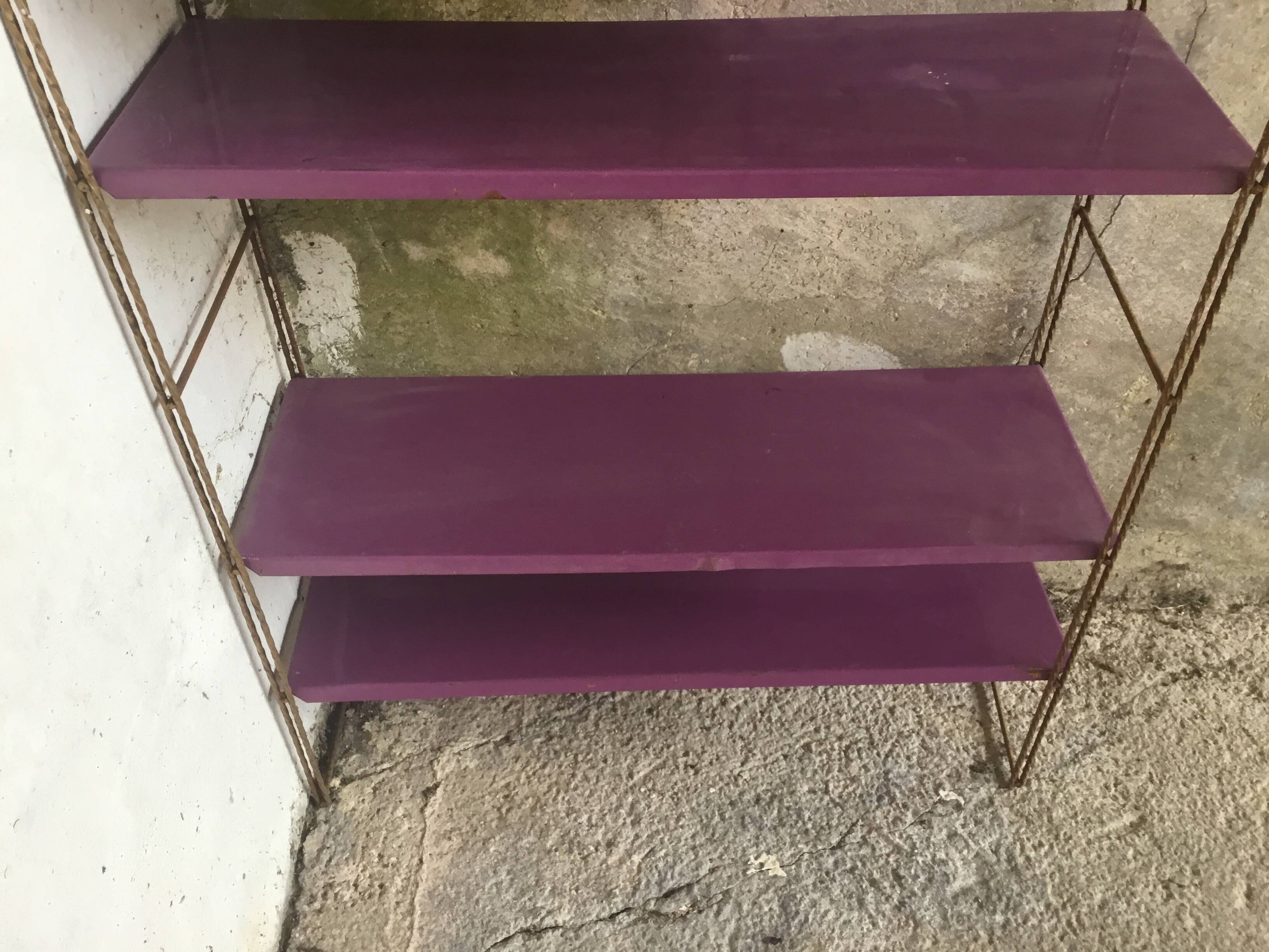 Metal string shelf - 4 purple shelves - vintage 1960