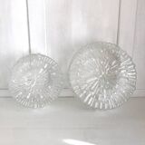 Two round molded glass ceiling lights