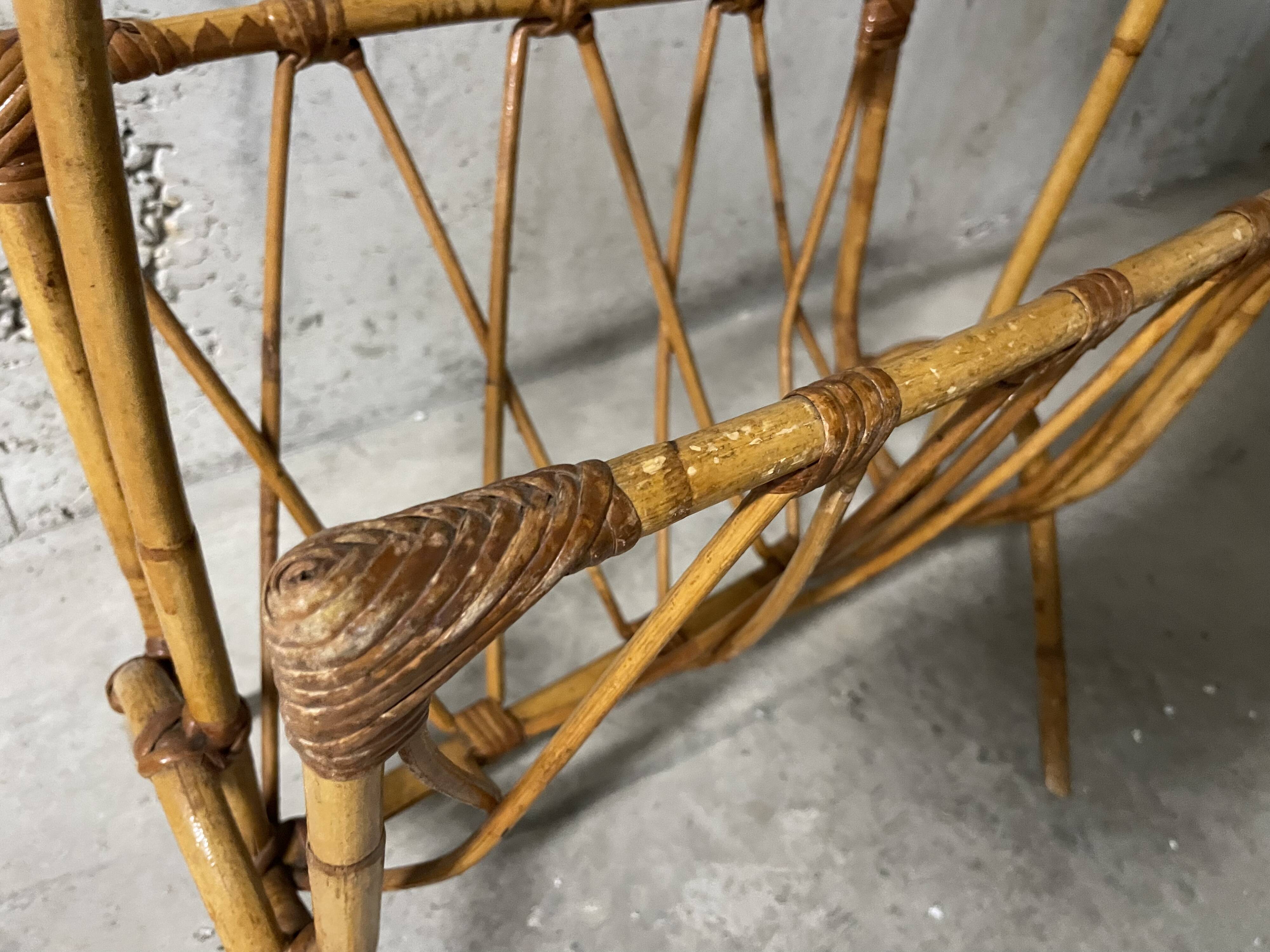 60s rattan magazine rack