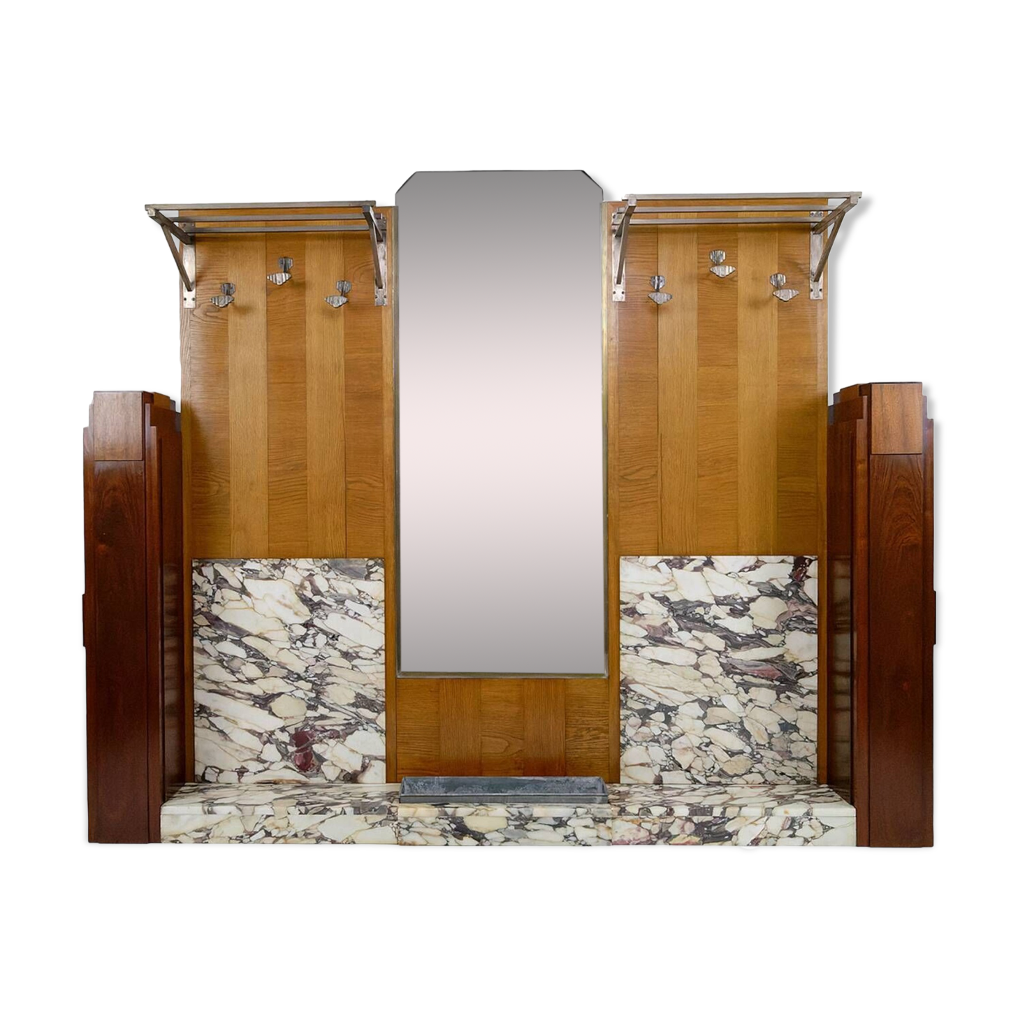 Large Art Deco wardrobe in oak, marble and mahogany, circa 1925