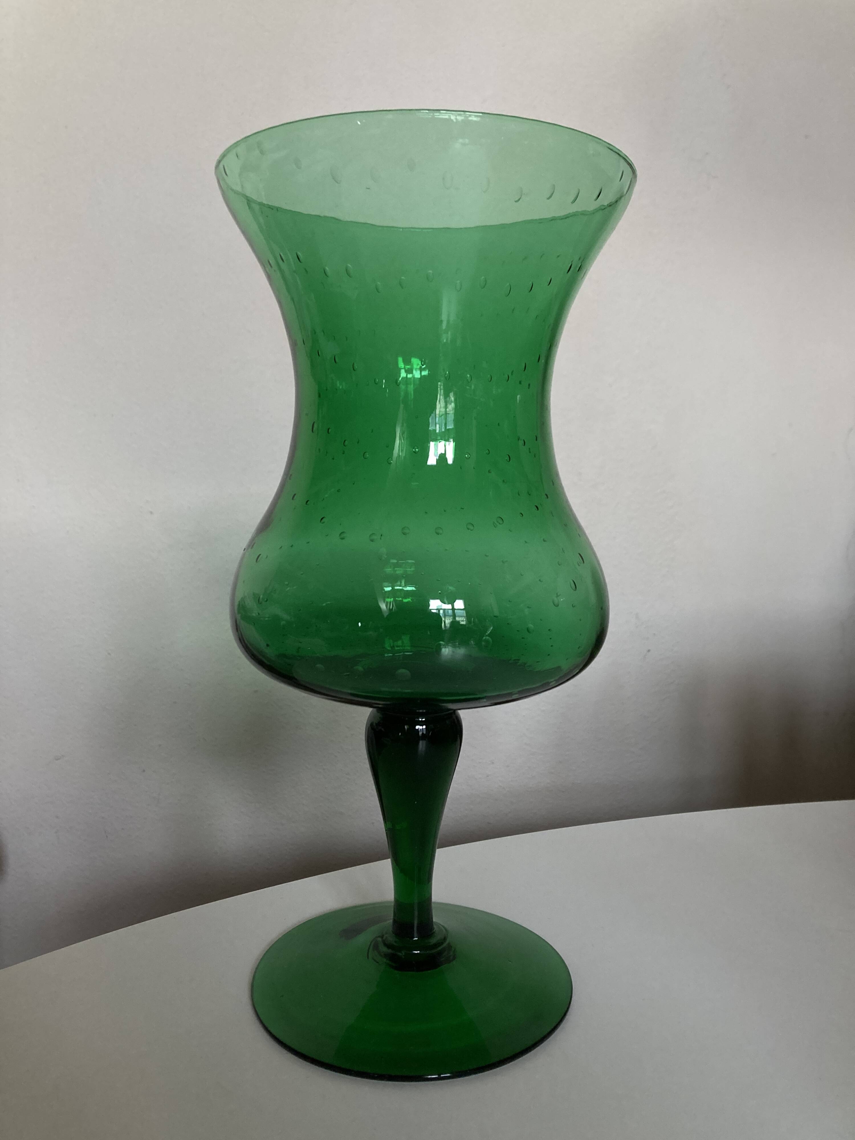 XXL Medici vase in bubbled glass from Empoli, Italian work 1960