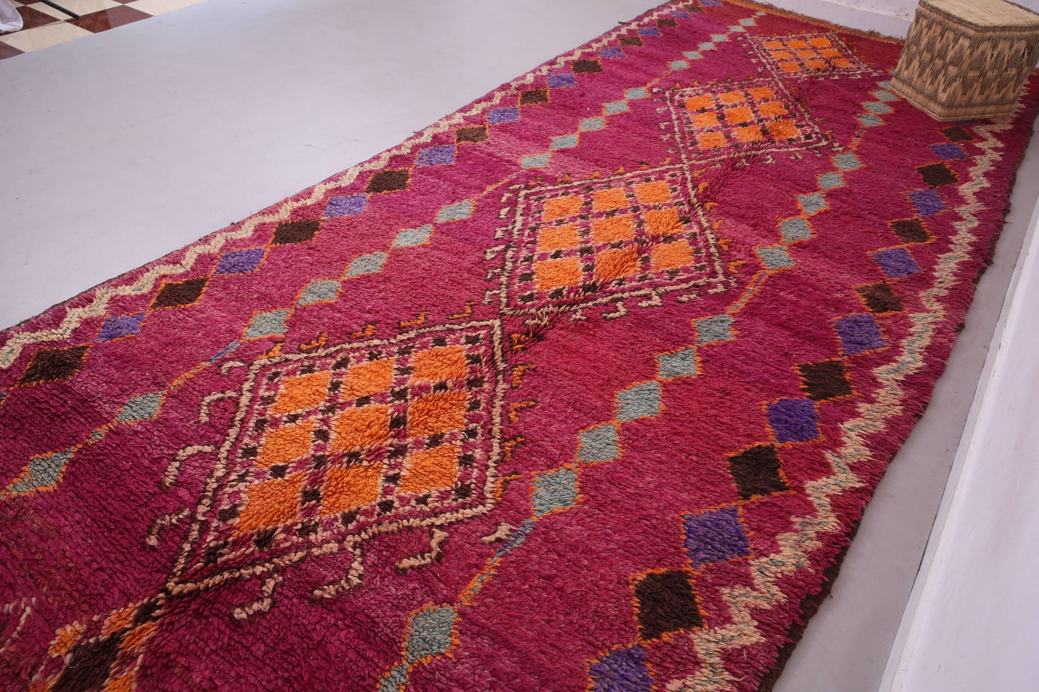 Large Burgundy Moroccan rug 196 x 472 cm - Vintage Moroccan Wool Rug Boho