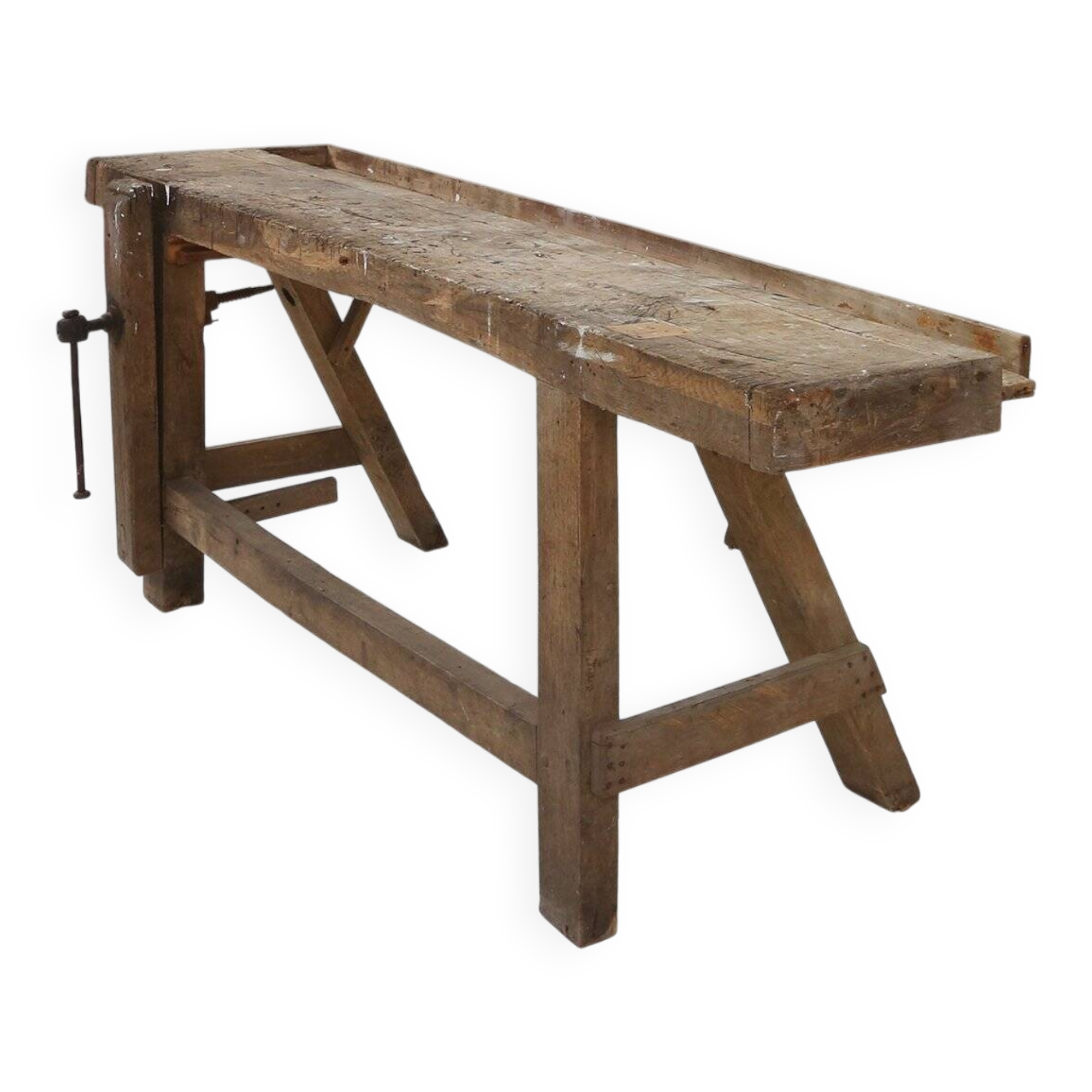 Industrial solid oak Workbench, Belgium ca. 1900
