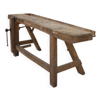 Industrial solid oak Workbench, Belgium ca. 1900