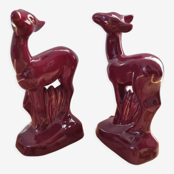 Duo of vintage ceramic fawn deer 30s