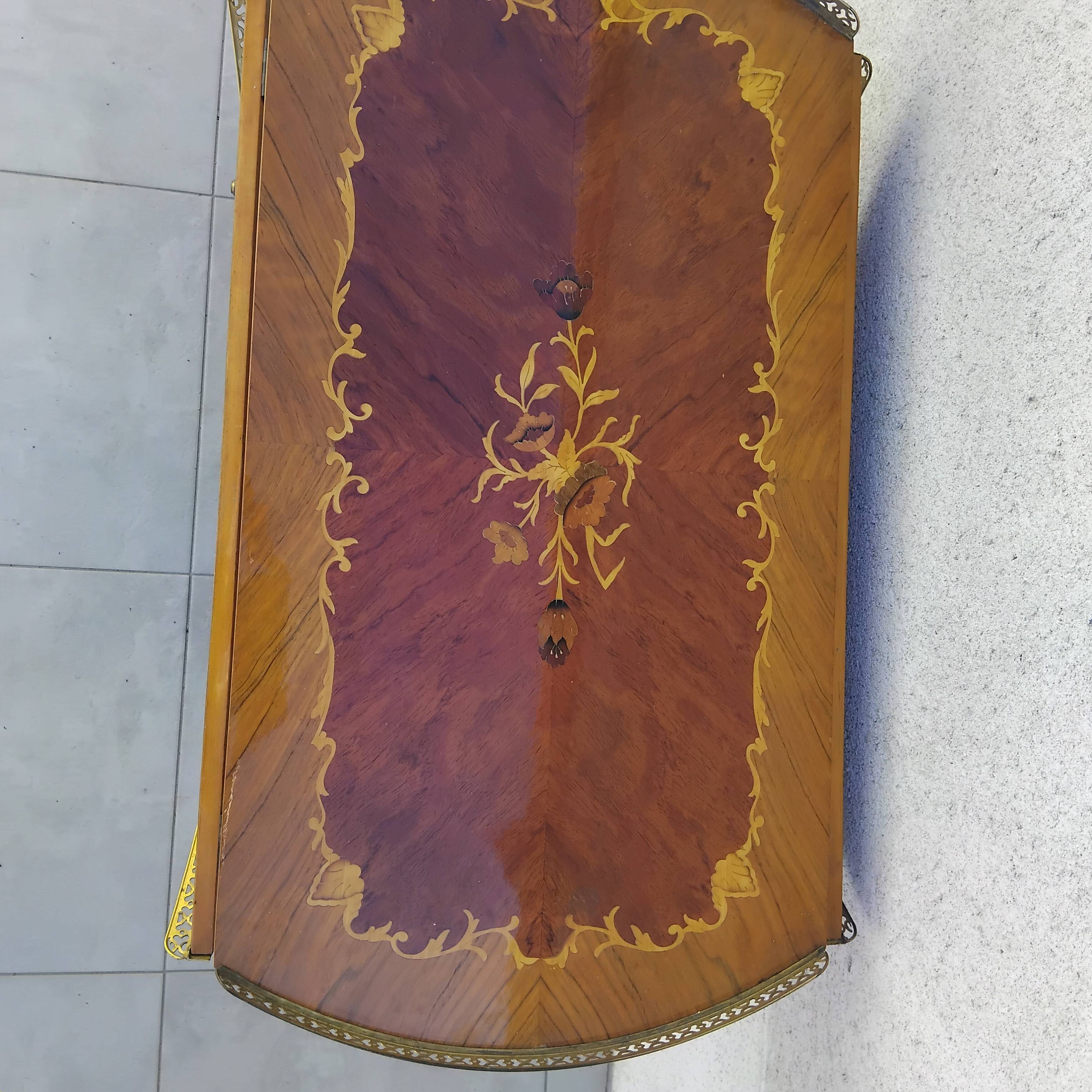 1950s marquetry and brass serving trolley
