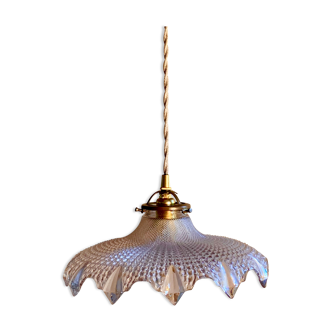 Suspension Holophane vintage diamond glass