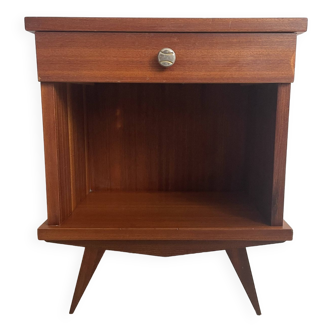 Vintage bedside table with compass feet from the 1950s