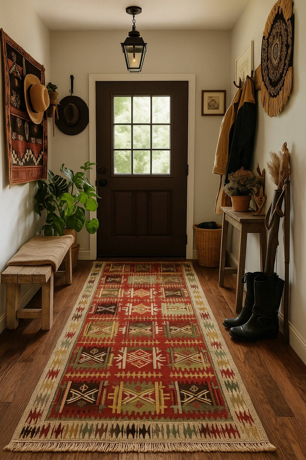 Turkish Kilim Runner 1890s, Handmade Wool Tribal Geometric Rug 390x163cm