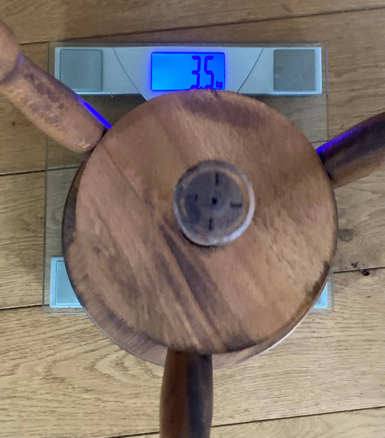 Rotating stool in solid wood, tripod base, 20th century