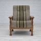 1970s, Danish armchair, original furniture wool fabric, solid oak wood.