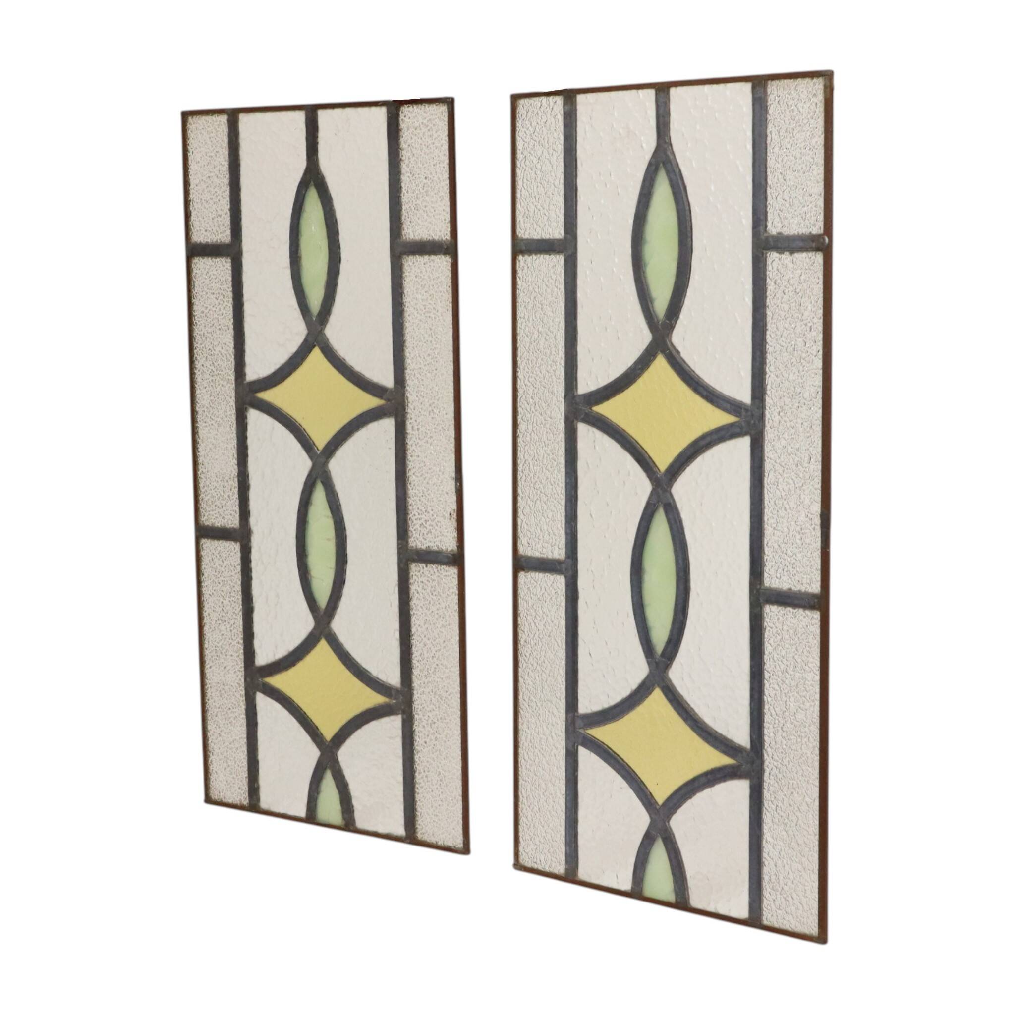 Art Deco Geometric Stained Glass Window 51x24cm