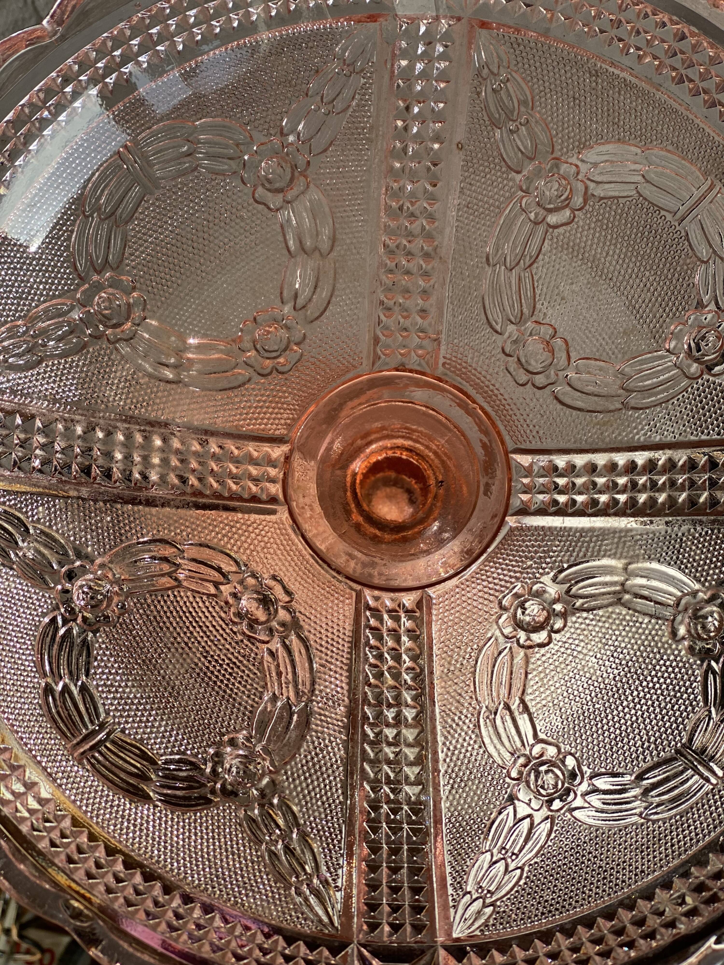 Bayel pink molded glass compote bowl art deco cut