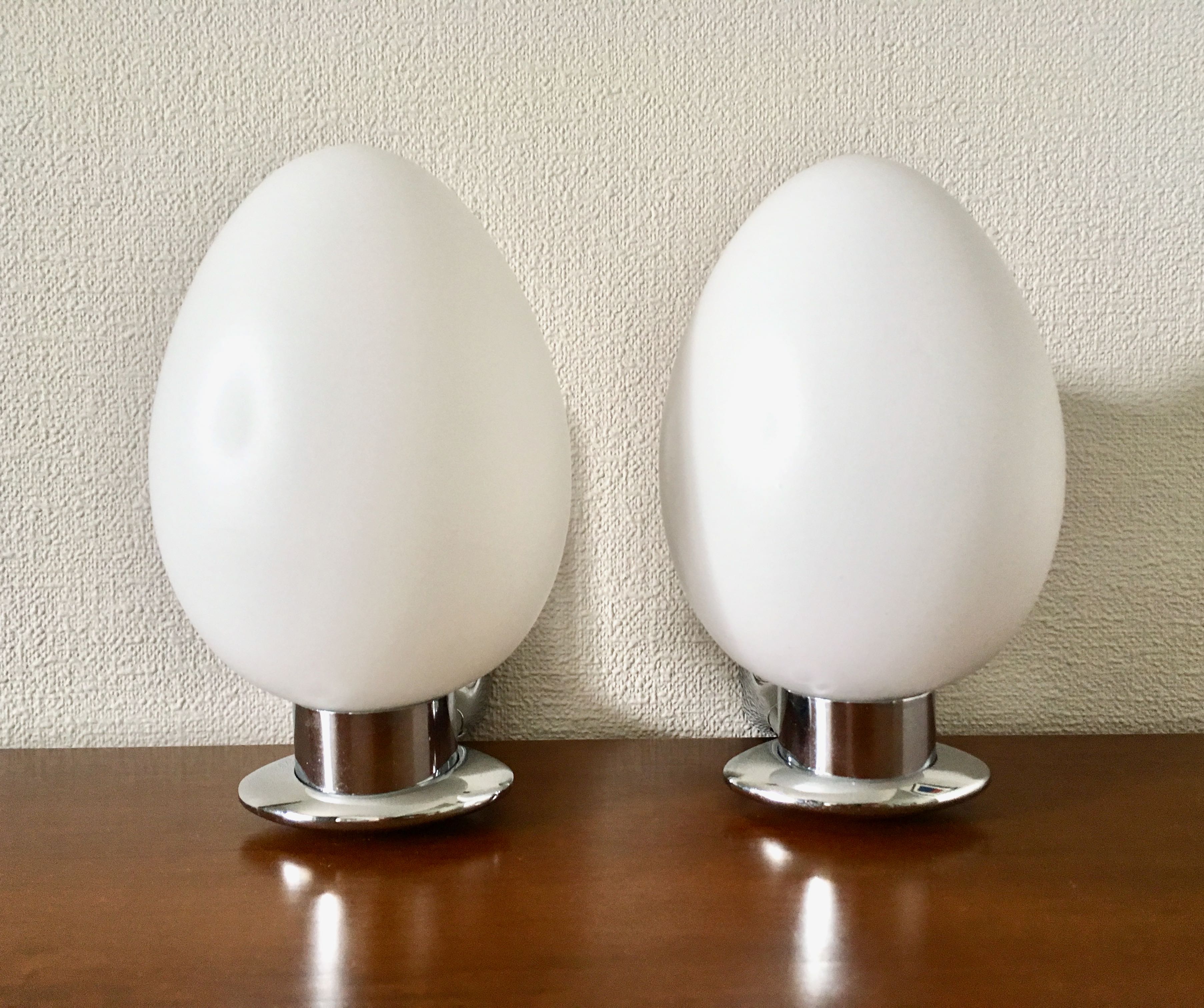 Pair of opaline wall lamps and chrome metal