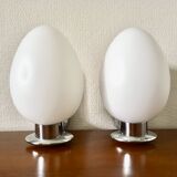 Pair of opaline wall lamps and chrome metal